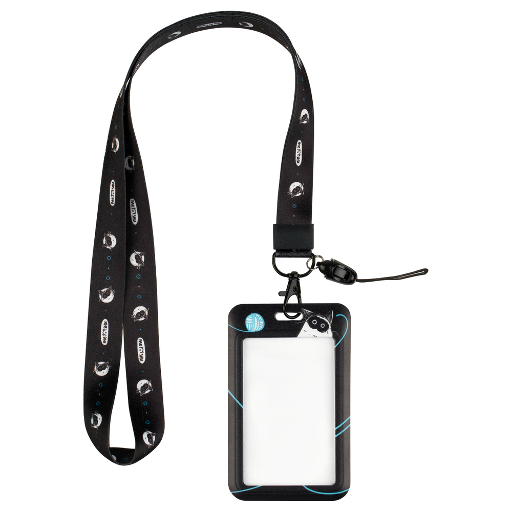 Бейдж вертикальный MESHU "Fancy Cat", 110*70мм, лента с карабином, 2D печать, опп пакет, европодвес MS_65636