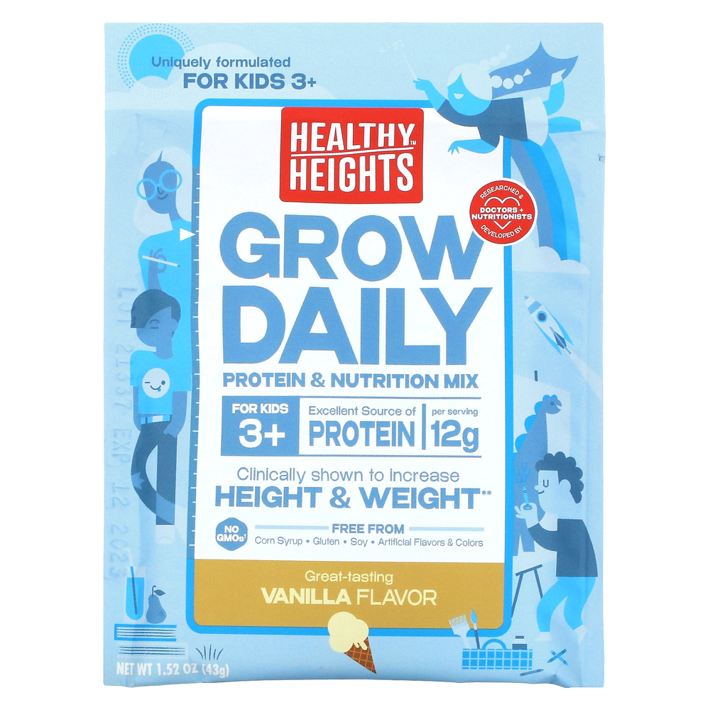 Healthy Heights, Grow Daily, смесь протеина и питательных веществ, для детей от 3 лет, со вкусом ванили, 7 пакетиков по 43 г (1,52 унции)
