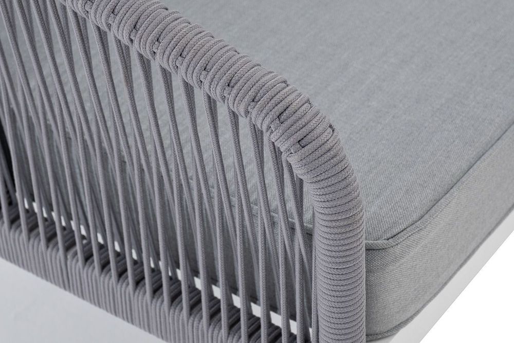 "Канны" диван модульный плетеный из роупа, каркас алюминий белый, роуп светло-серый круглый, ткань светло-серая