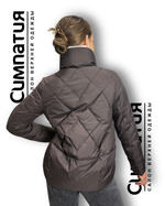 Комбинированная куртка кофейного цвета со сливочным воротником стойка