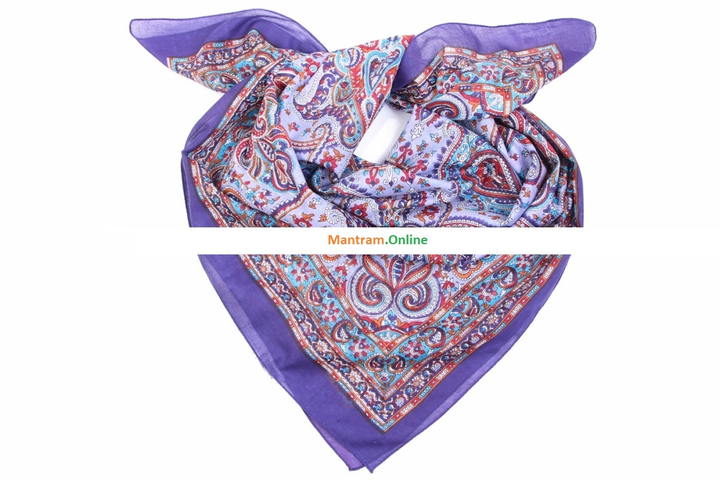 Платок материал Хлопок 100% "Цветы, Огурцы", цвет сиреневый фиолетовый 95x95 см.