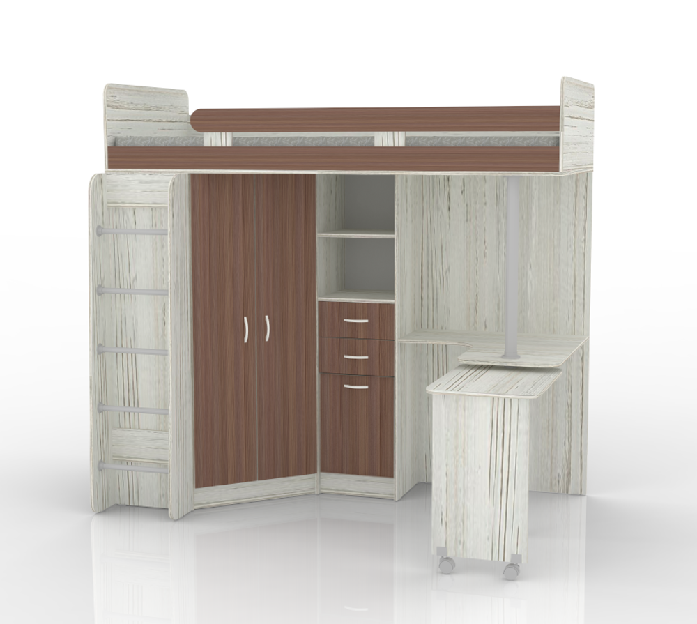 Кровать-чердак КарИВи Юниор 3 с металлической лестницей Винтерберг Бодего Темный