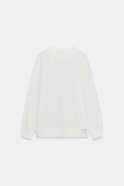 ZARA ФУТБОЛКА ОВЕРСАЙЗ С ДЛИННЫМИ РУКАВАМИ, БЕЛЫЙ