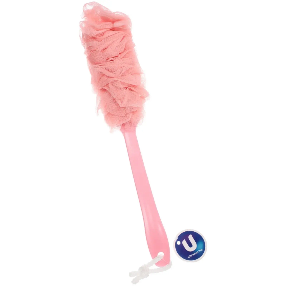 Мочалка массажная «PREMIUM - PARTEGO», на пластиковой ручке, цвет коралловый, 36*7см (лейбл Ультрамарин)