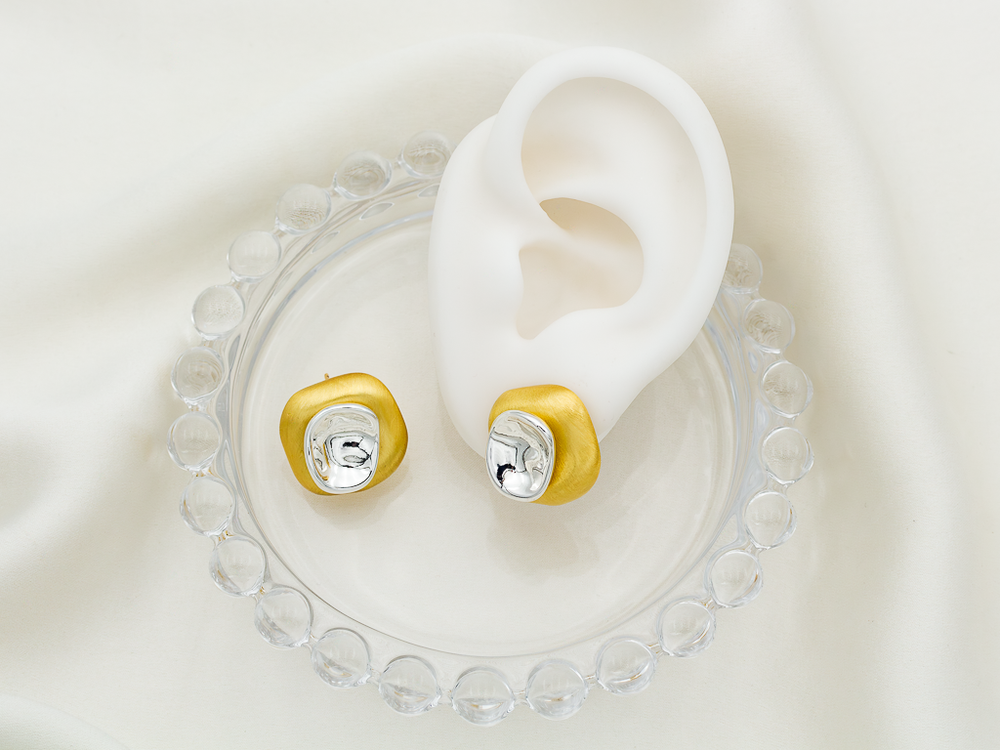 Серьги-гвоздики "Абстракция" 17,5мм, биколор