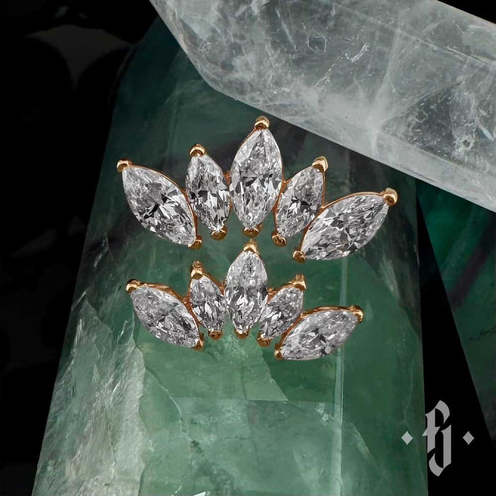 Кластер "Crown Marquise" - Желтое золото - White CZ