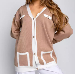 Кардиган женский, бежевый, полиэстер 65%/хлопок 35%