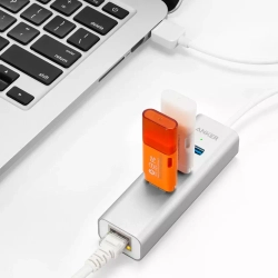 USB-концентратор Anker Aluminum 3-Port USB 3.0 and Ethernet Hub, цвет Серебристый