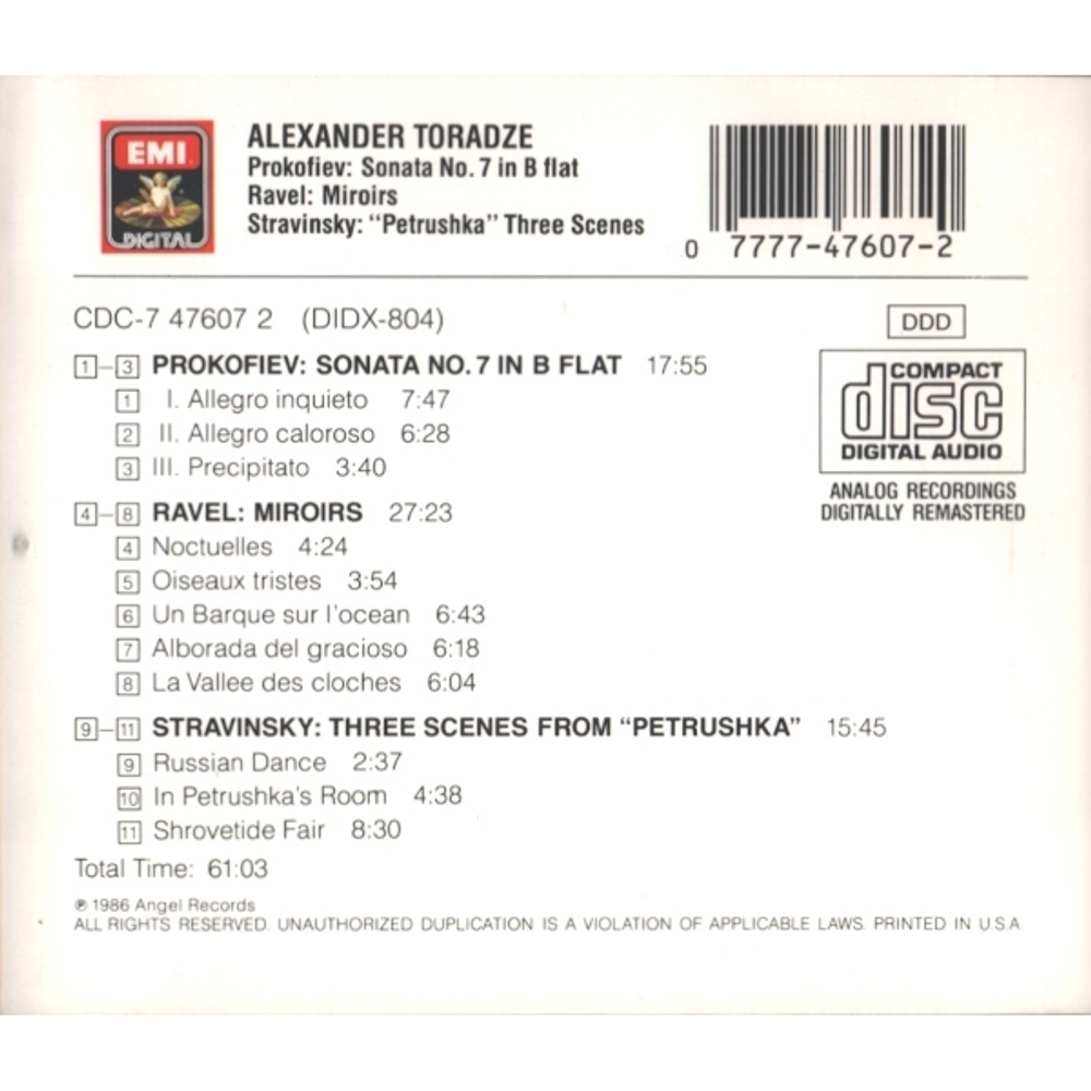 Alexander Toradze / Prokofiev, Stravinsky, Ravel: Sonata No. 7 In B Flat, Petrushka (Three Scenes), Miroirs (CD)