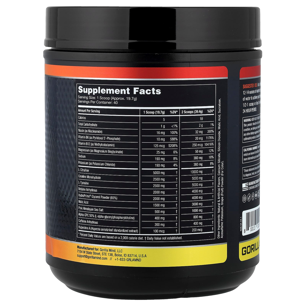 Gorilla Mind, Mode, предтренировочная добавка, со вкусом винограда и сладкой ваты, 788 г (1,74 фунта)