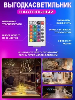 Ночник кристалл светодиодный / Светильник настольный