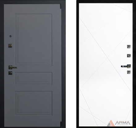 Входная металлическая дверь Нео Ясень 07 (Лучи) Софт белый без текстуры (фурнитура ХРОМ блестящий)