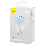 Зарядное устройство + Кабель Baseus GaN3 Pro Fast Charger 2C+U 65W Set - Cloud Blue