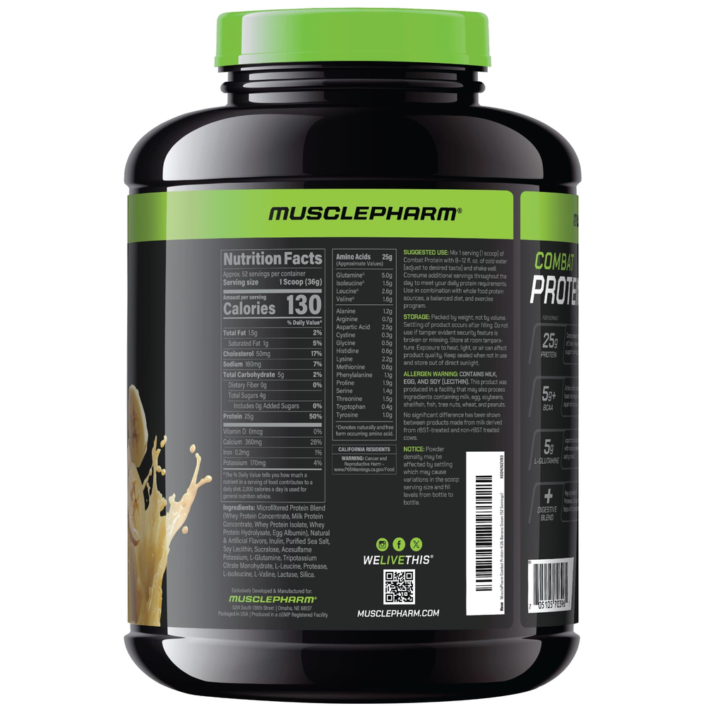 MusclePharm, Combat® Protein, протеин с банановым кремом, 1,84 кг (4,1 фунта)
