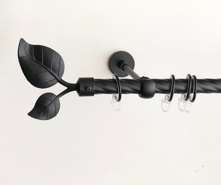 Карниз кованый витой для штор Вяз d20 однорядный, цвет черный матовый