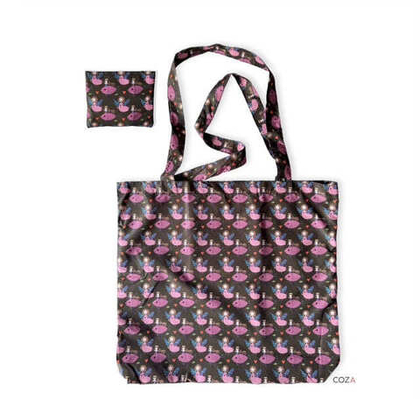 Сумка-шоппер COZA складная с принтом "Русалки", коричневый фон, 35х41 см