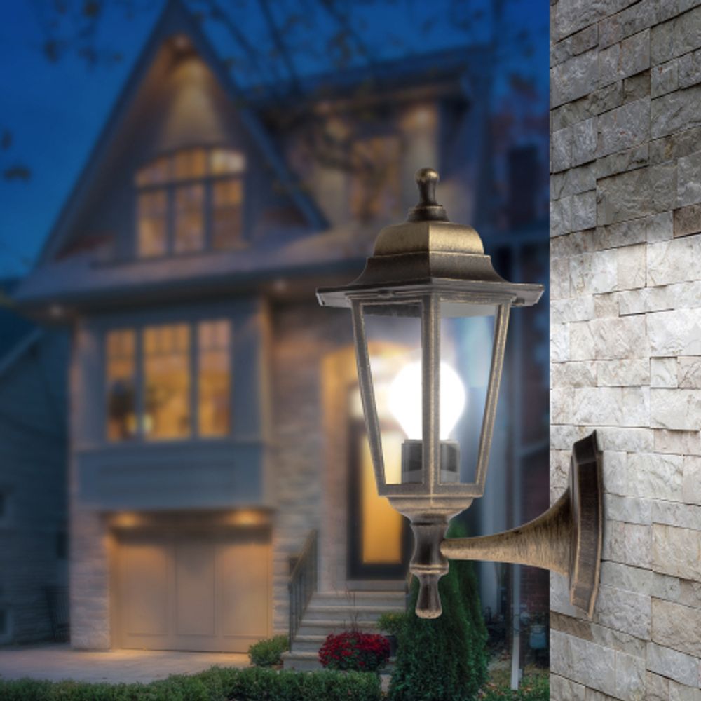 Садово-парковый светильник ЭРА НБУ 06-60-001 бронза 6 гранный настенный IP44 Е27 max60Вт | Садово-парковые светильники