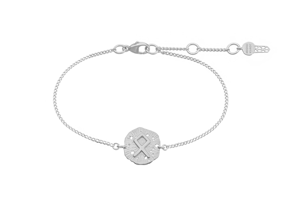 Браслет с руническим медальоном-амулетом Одал на цепочке, серебро