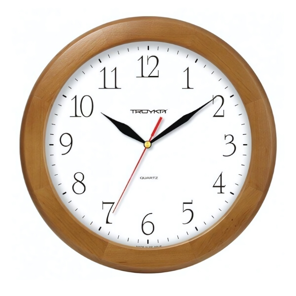 Часы настенные деревянные, модель 01, D 300 мм, стекло минеральное, деревянный обод, цвет-дуб