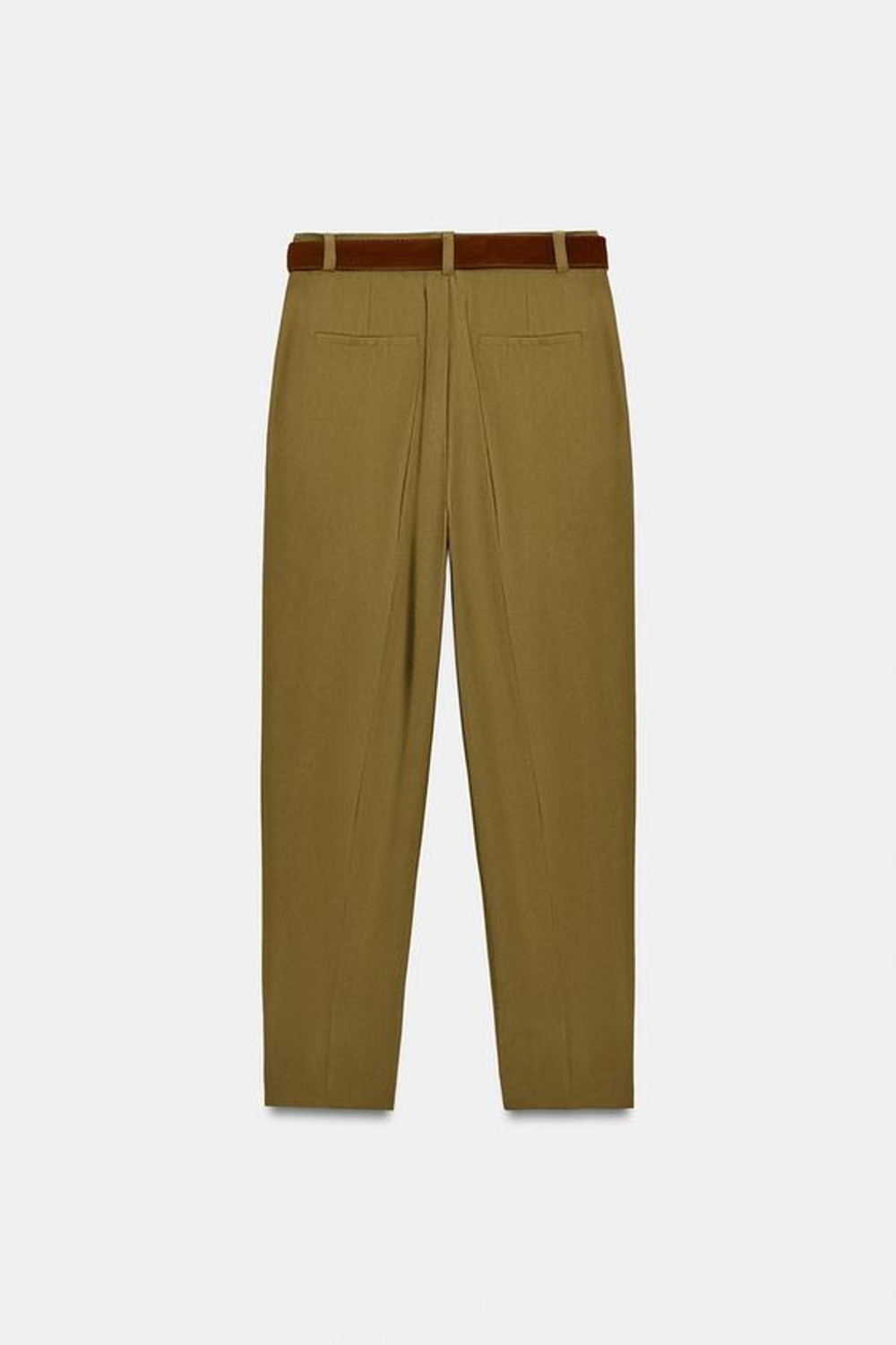 ZARA БРЮКИ С ЗАЩИПАМИ И РЕМНЕМ, ХАКИ