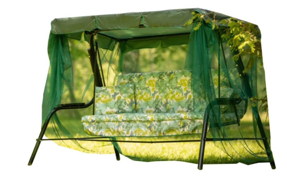 Качели садовые OLSA 3-х местные Варна(каркас зеленый, м/э разноцветный рис.листья)1 уп.