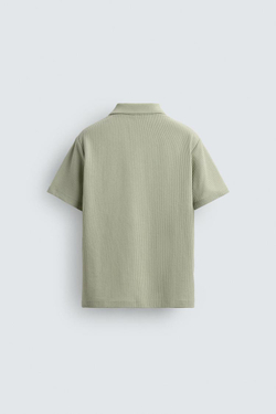 ZARA ПОЛО REGULAR FIT ИЗ ХЛОПКА С РЕЛЬЕФНЫМ УЗОРОМ, СЕРО-ЗЕЛЕНЫЙ