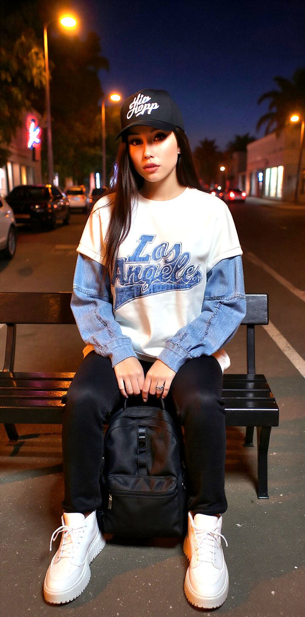 Толстовка Los Angeles цвет белый с джинсовыми вставками