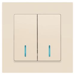 Выключатель Intro Accent 6-105-02 двойной с подсветкой, 10А-250В, IP20, СУ, AL/CU, слоновая кость | Intro