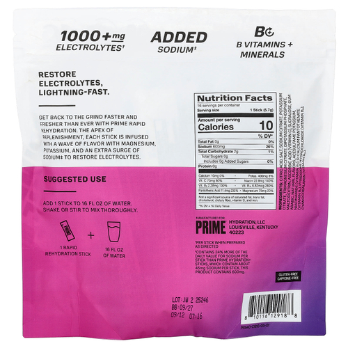 Prime Hydration, Rapid ReHydration, смесь для приготовления электролитического напитка, со вкусом ягод и цитрусовых, 16 стик-пакетов по 5,7 г (0,2 унции)