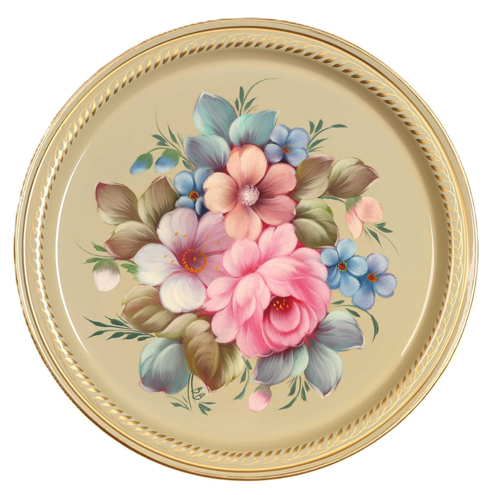 Жостовский поднос декоративный, размер 22 см (A5), металлический