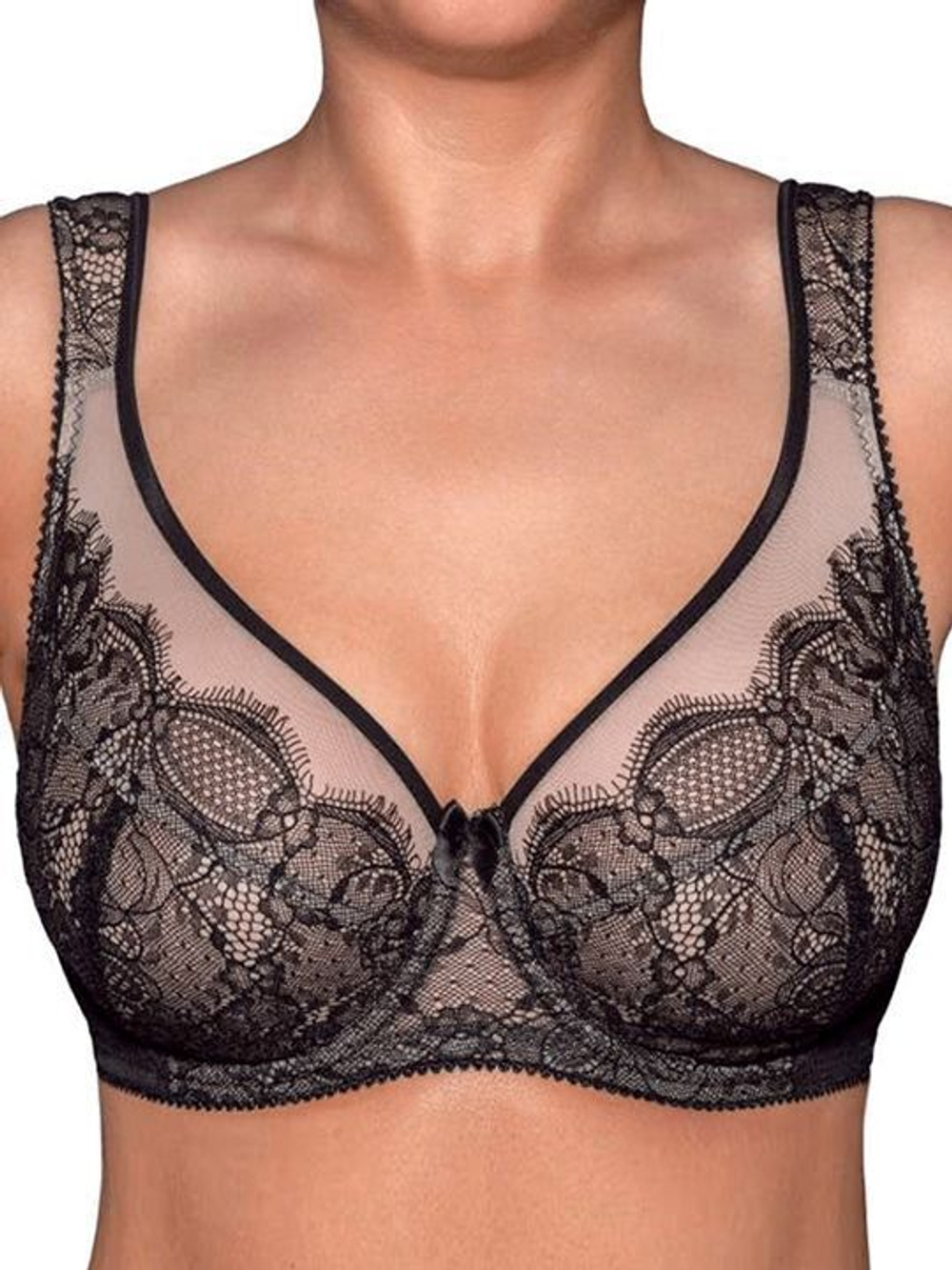 Бюстгальтер с мягкой чашкой с кружевом Divine (Размер: 90E) (Цвет: черный с бежевым)