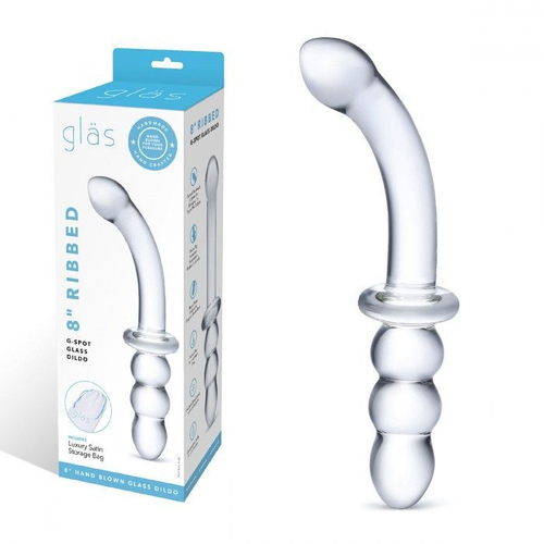 Стеклянный фаллоимитатор Glas Girthy Ribbed G-Spot двусторонний, 30 см