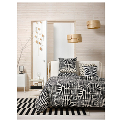 IKEA MAJSMOTT  (ИКЕА МАЙСМОТТ)  -  Пододеяльник и 2 наволочки, кремовый/черный, 200x200/50x60 см