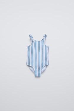 ZARA КУПАЛЬНИК В ПОЛОСКУ С БАНТОМ, СИНИЙ/БЕЛЫЙ