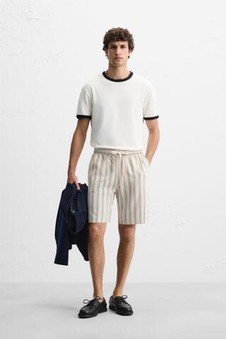 ZARA ШОРТЫ ИЗО ЛЬНА И ВИСКОЗЫ, ПОЛОСКИ