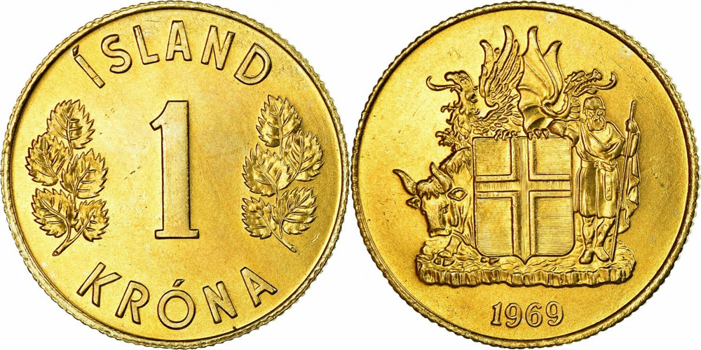 Исландия 1 крона, 1957 - 1975 Герб XF