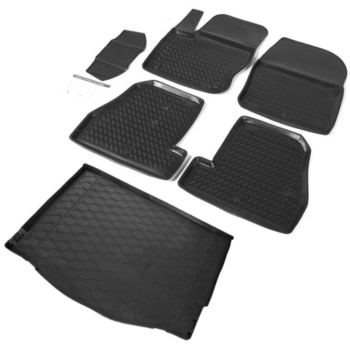 Коврики в салон и багажник автомобиля (комплект) Rival для Ford Focus III поколение хэтчбек (с докаткой) 2011-2019, полиуретан, с крепежом, 6 частей, K11801005-3