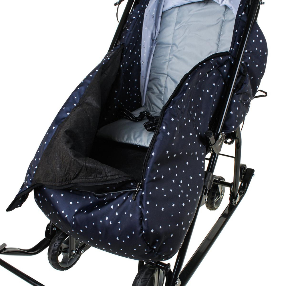 Санки-коляска "Наши Детки 3-1К" синий со звездочками