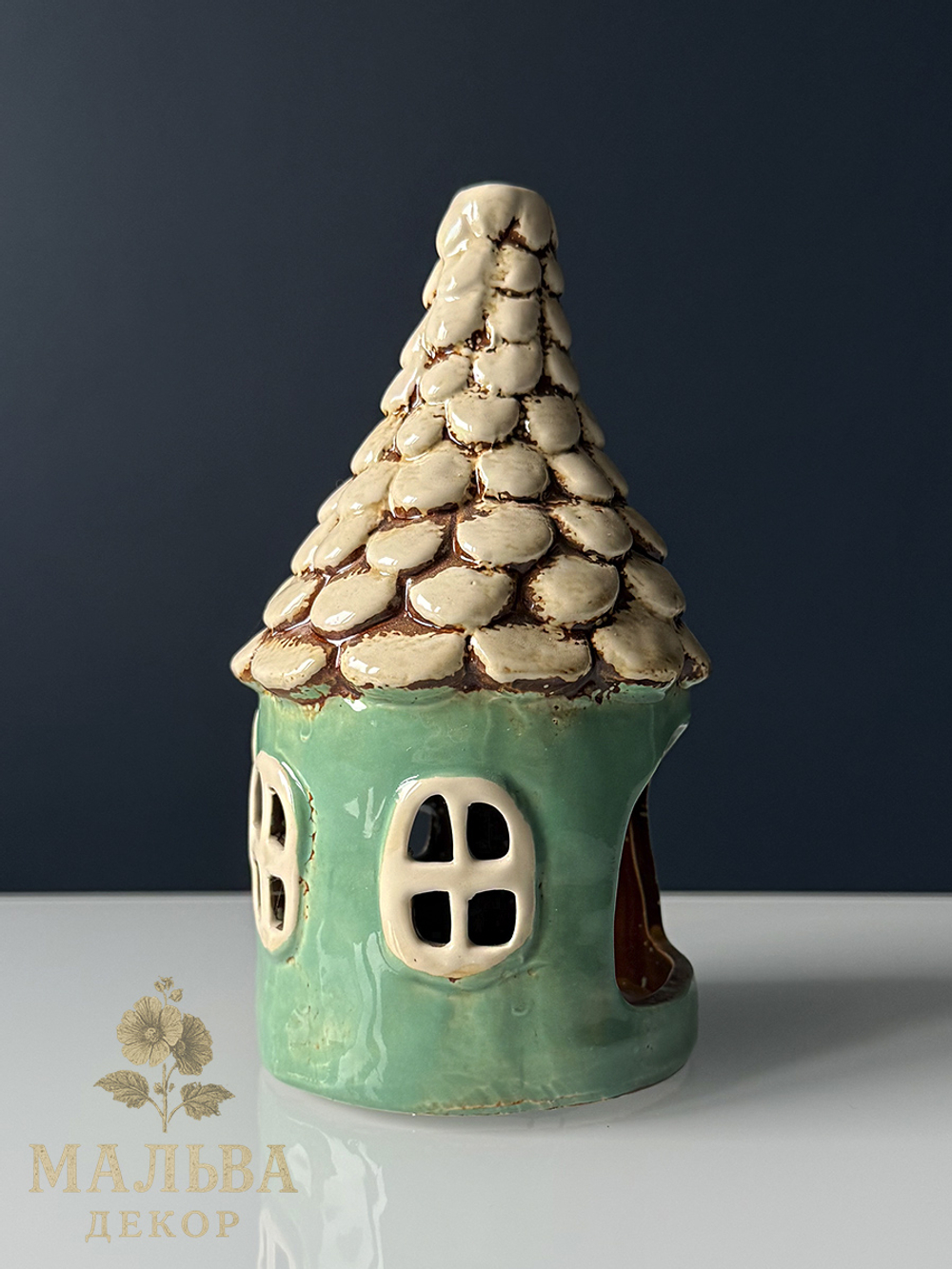Декоративный подсвечник "Домик трулле" зелёный Ø 11x20 см