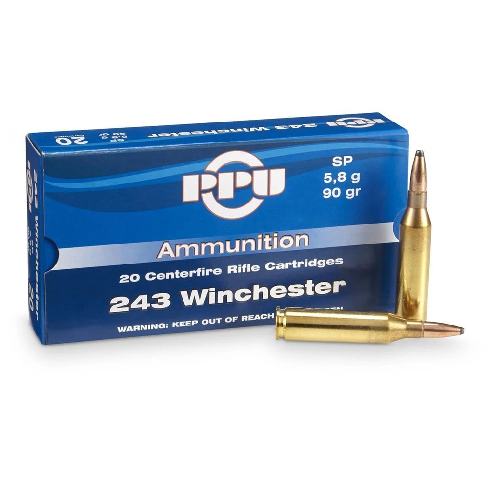 Патрон .243 Win PPU SP 5,8 г/90 gr, коробка 20 шт.