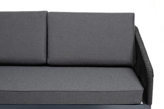"Канны" диван модульный плетеный из роупа, каркас алюминий темно-серый (RAL7024), роуп темно-серый круглый, ткань темно-серая