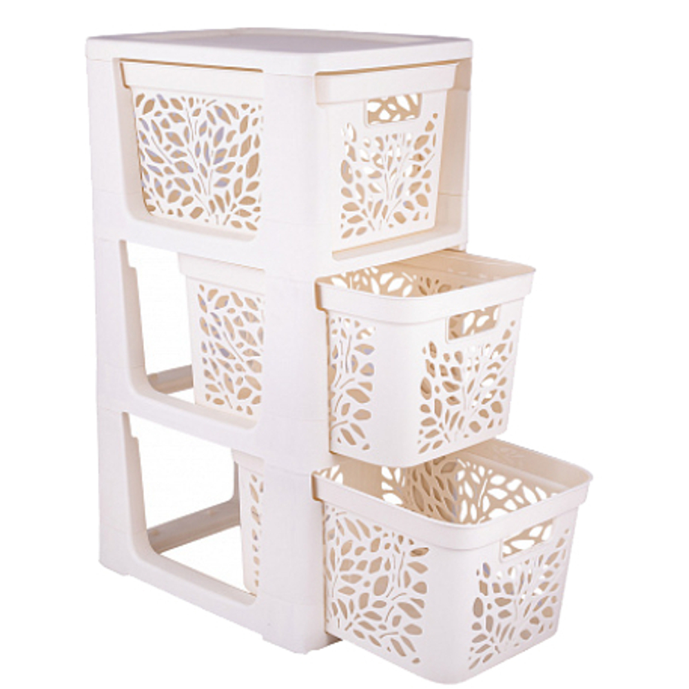 Комод на колесах 3 ящика по 18л Leaves (молочный)