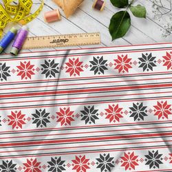 Ткань дюспо полосатый узор на славянской рубахе с вышивкой