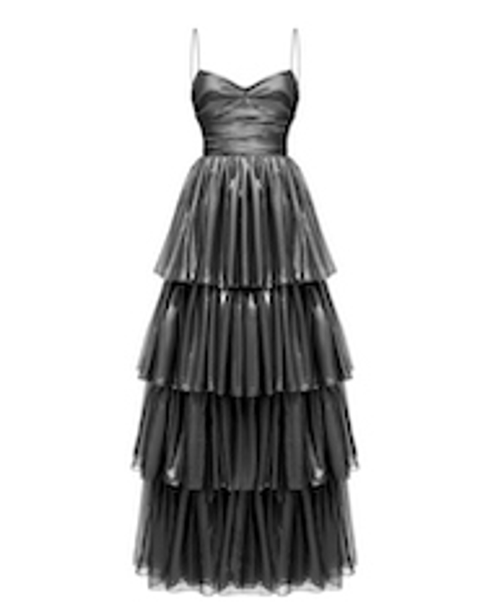 Платье макси из шифона драпированное с многоярусной юбкой