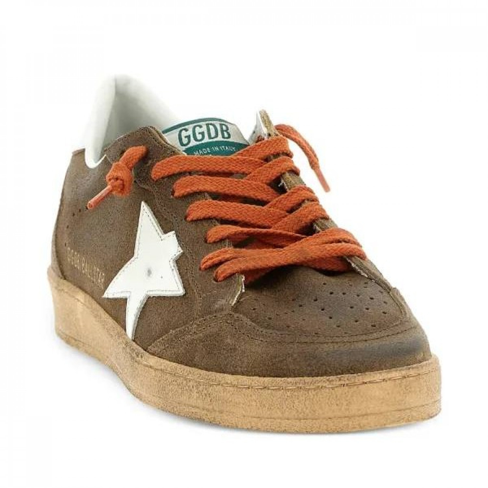 Golden Goose Ball Star / Замша коричневая / оранжевые шнурки
