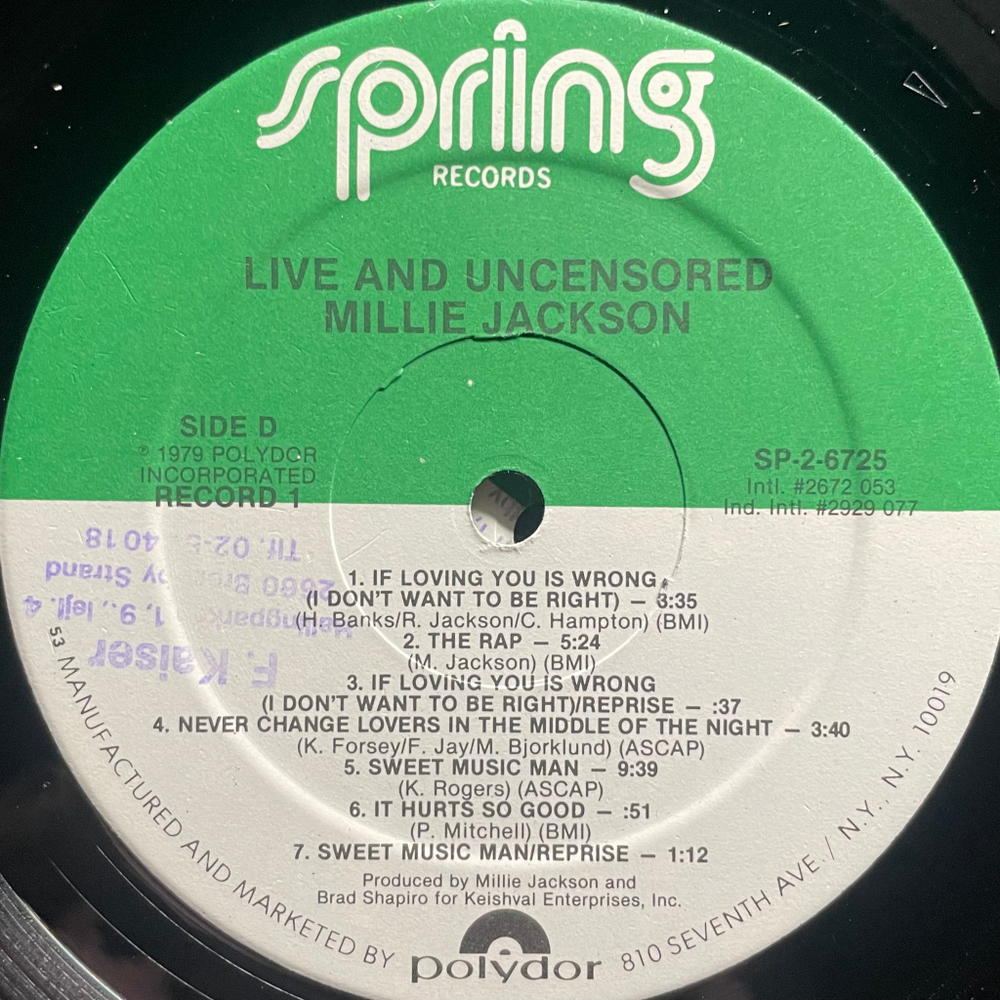 Millie Jackson ‎– Live And Uncensored 2LP (США 1979г.)