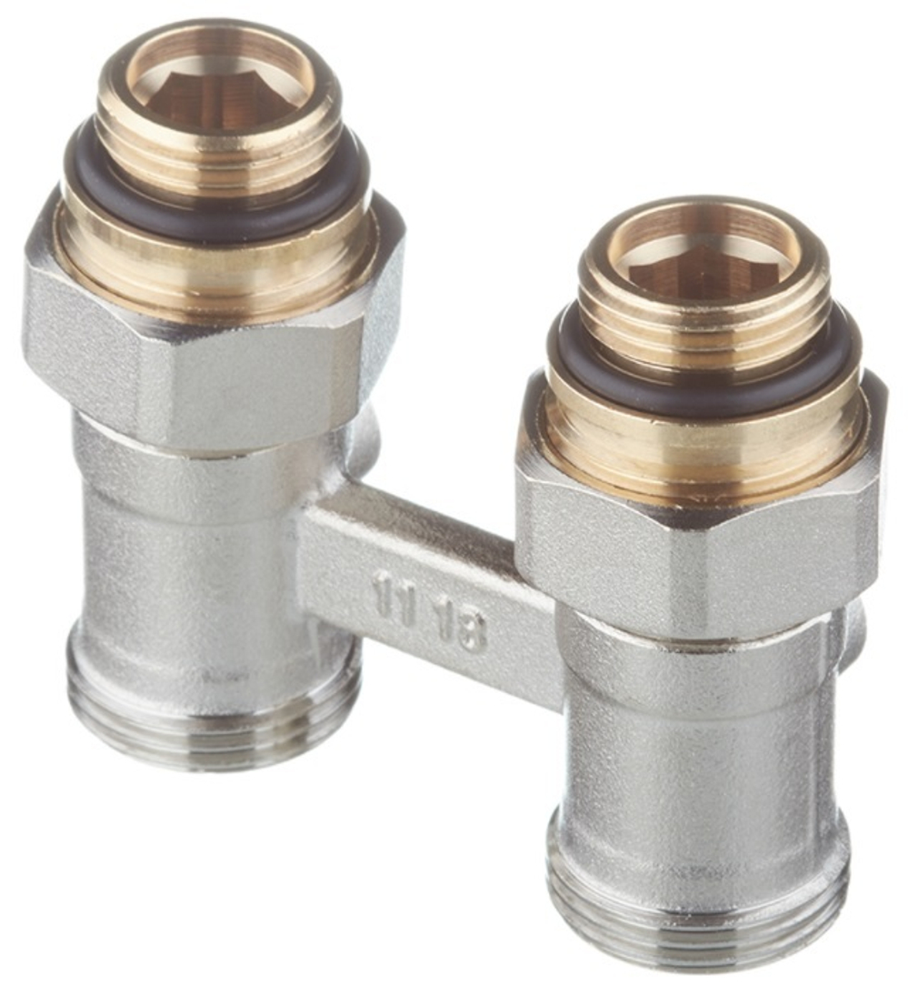 Узел нижнего подключения (блок кранов) Rehau(Рехау мултифлекс )G1/2xG3/4 прямой с соединит.нипелем