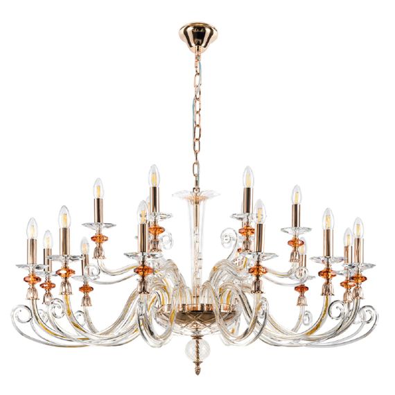 Подвесная люстра Crystal Lux Catarina SP12+6 V2 Gold/Transparent-Cognac