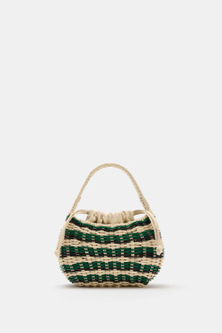 ZARA ЖЕСТКАЯ ПЛЕТЕНАЯ СУМКА, ЗЕЛЕНЫЙ