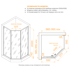 Душевой уголок RGW SV-82Gb "L" (Прозрачное, 1000x1000)